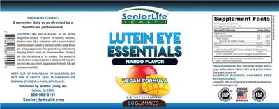 Photo of the SeniorLife Health Lutein Eye Essentials Mango Flavor label