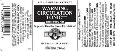 Photo of the Herb Pharm Warming Circulation Tonic Compound label