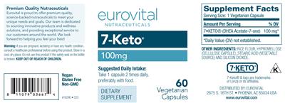 Photo of the Eurovital Nutraceuticals 7-Keto 100 mg label