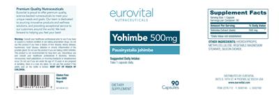 Photo of the Eurovital Nutraceuticals Yohimbe 500 mg label