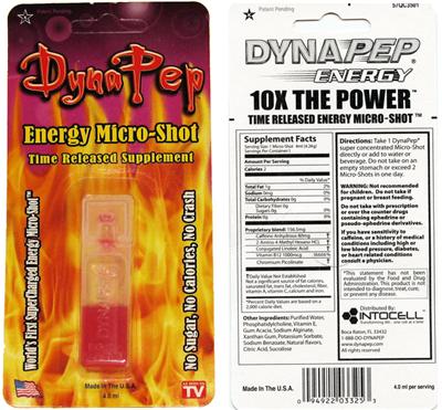 Photo of the Intocell Dyna Pep Energy Micro-Shot label
