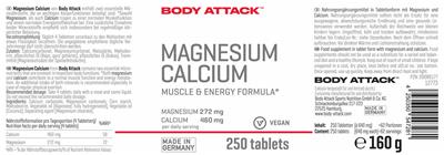 Photo of the Body Attack Magnesium 272 mg + Calcium 460 mg label