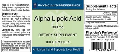 Photo of the Physician's Preference Alpha Lipoic Acid 300 mg label