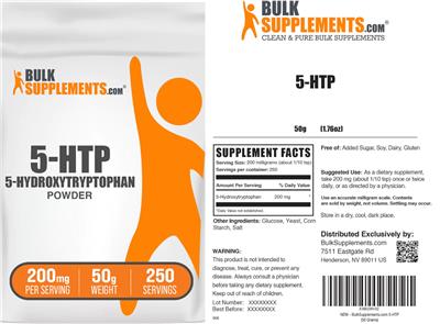 Photo of the BulkSupplements.com 5-HTP Powder 200 mg label