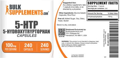 Photo of the BulkSupplements.com 5-HTP Capsules 100 mg label