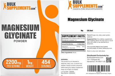 Photo of the BulkSupplements.com Magnesium Glycinate Powder label