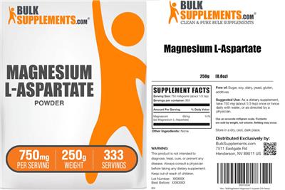 Photo of the BulkSupplements.com Magnesium L-Aspartate Powder 750 mg label