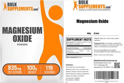 Product label for Magnesium Oxide Powder 835 mg