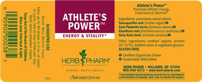 Photo of the Herb Pharm Athlete's Power label