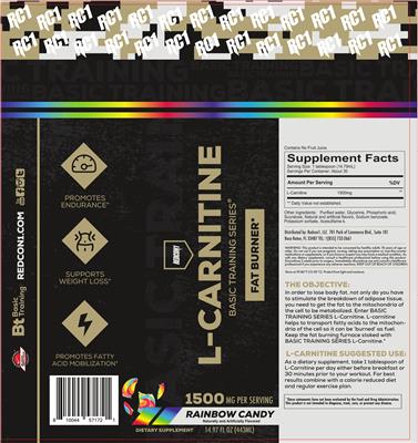 Photo of the Redcon1 Basic Training Series L-Carnitine 1500 mg Rainbow Candy label