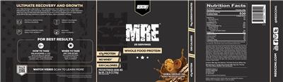 Photo of the Redcon1 MRE Oatmeal Chocolate Chip label
