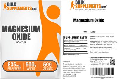 Photo of the BulkSupplements.com Magnesium Oxide Powder label