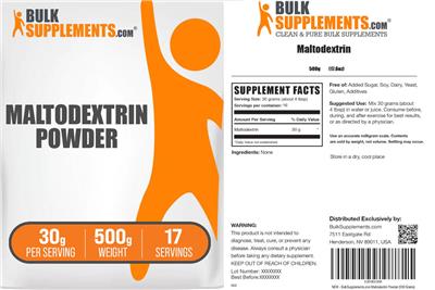 Photo of the BulkSupplements.com Maltodextrin Powder label