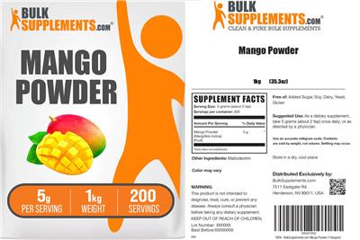 Photo of the BulkSupplements.com Mango Powder 5 g label