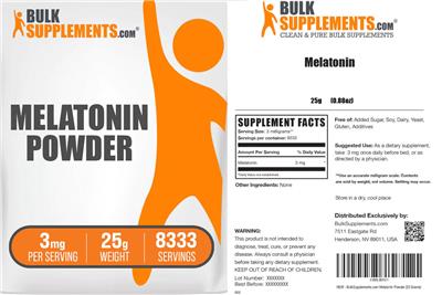 Photo of the BulkSupplements.com Melatonin Powder 3 mg label