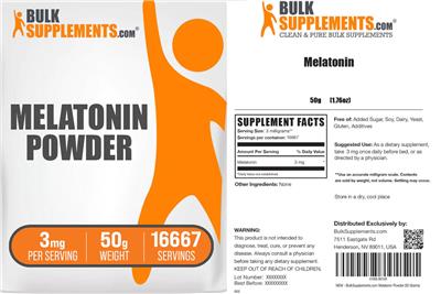 Photo of the BulkSupplements.com Melatonin Powder 3 mg label
