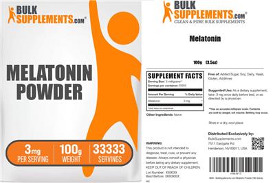 Photo of the BulkSupplements.com Melatonin Powder 3 mg label
