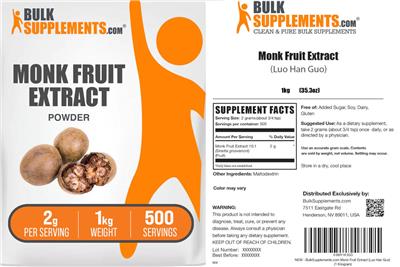 Photo of the BulkSupplements.com Monk Fruit Extract Powder 2 g label