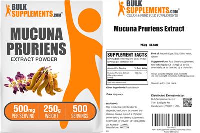 Photo of the BulkSupplements.com Mucuna Pruriens Extract Powder 500 mg label