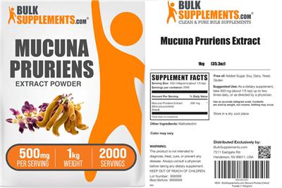 Photo of the BulkSupplements.com Mucuna Pruriens Extract Powder 500 mg label