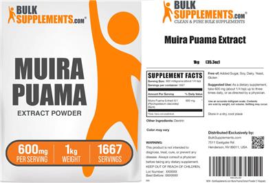 Photo of the BulkSupplements.com Muira Puama Extract Powder 600 mg label
