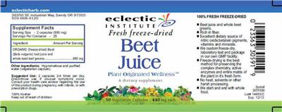 Photo of the Eclectic Institute Beet Juice label