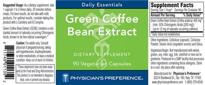 Photo of the Physician's Preference Green Coffee Bean Extract 400 mg label