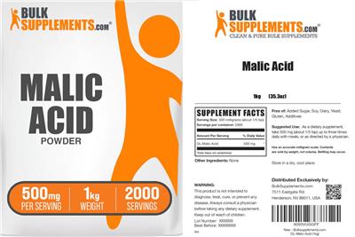 Photo of the BulkSupplements.com Malic Acid Powder 500 mg label