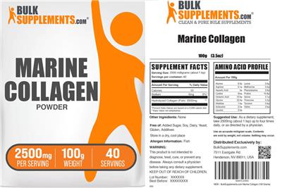 Photo of the BulkSupplements.com Marine Collagen Powder 2500 mg label