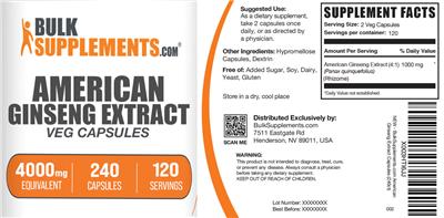 Photo of the BulkSupplements.com American Ginseng Extract 4000 mg label