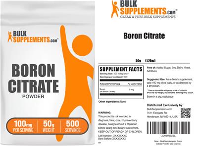 Photo of the BulkSupplements.com Boron Citrate Powder 100 mg label