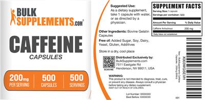 Photo of the BulkSupplements.com Caffeine Capsules 200 mg label