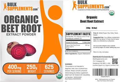 Product label for Organic Beet Root Extract Powder 400 mg