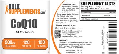 Photo of the BulkSupplements.com CoQ10 Softgels 200 mg label
