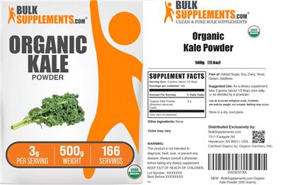 Photo of the BulkSupplements.com Organic Kale Powder 3 g label