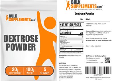Photo of the BulkSupplements.com Dextrose Powder 20 g label