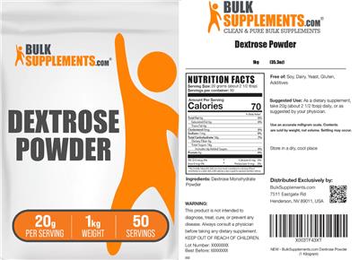 Photo of the BulkSupplements.com Dextrose Powder 20 g label