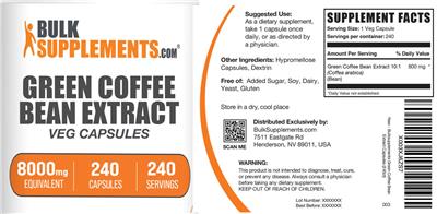 Photo of the BulkSupplements.com Green Coffee Bean Extract 8000 mg Veg Capsules label