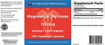 Photo of the Physician's Preference Magnesium Glycinate label
