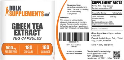 Photo of the BulkSupplements.com Green Tea Extract 500 mg Veg Capsules label