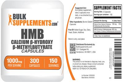 Photo of the BulkSupplements.com HMB 1000 mg Capsules label