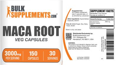 Photo of the BulkSupplements.com Maca Root 3000 mg label