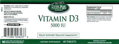 Photo of the Foods Plus Vitamin D3 5000 IU label