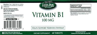 Photo of the Foods Plus Vitamin B1 100 mg label
