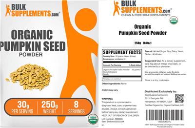 Photo of the BulkSupplements.com Organic Pumpkin Seed Powder 30 g label
