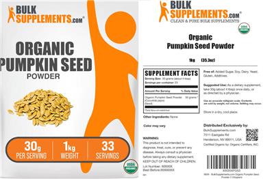 Photo of the BulkSupplements.com Organic Pumpkin Seed Powder 30 g label