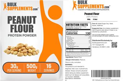 Photo of the BulkSupplements.com Peanut Flour Protein Powder 30 g label