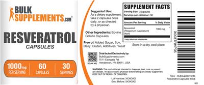 Photo of the BulkSupplements.com Resveratrol 1000 mg Capsules label