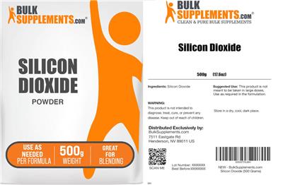 Photo of the BulkSupplements.com Silicon Dioxide Powder label