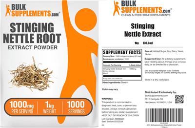 Photo of the BulkSupplements.com Stinging Nettle Extract Powder 1000 mg label